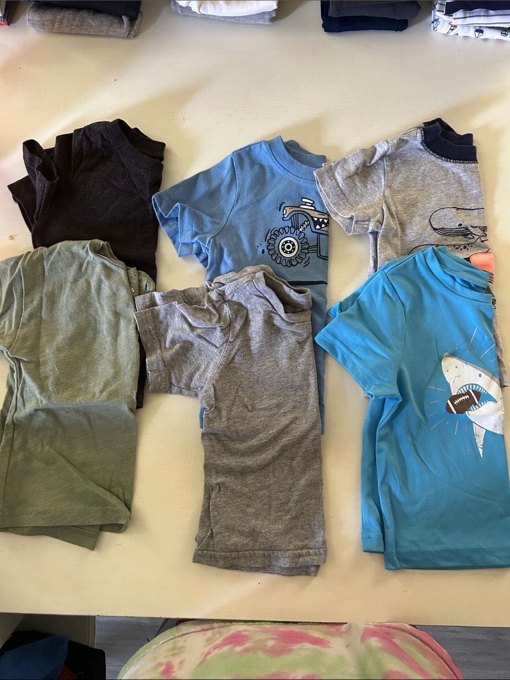 Multi-Pack Kids Short Sleeve T-Shirts - Blue, Light Blue, Gray, Green, Black
